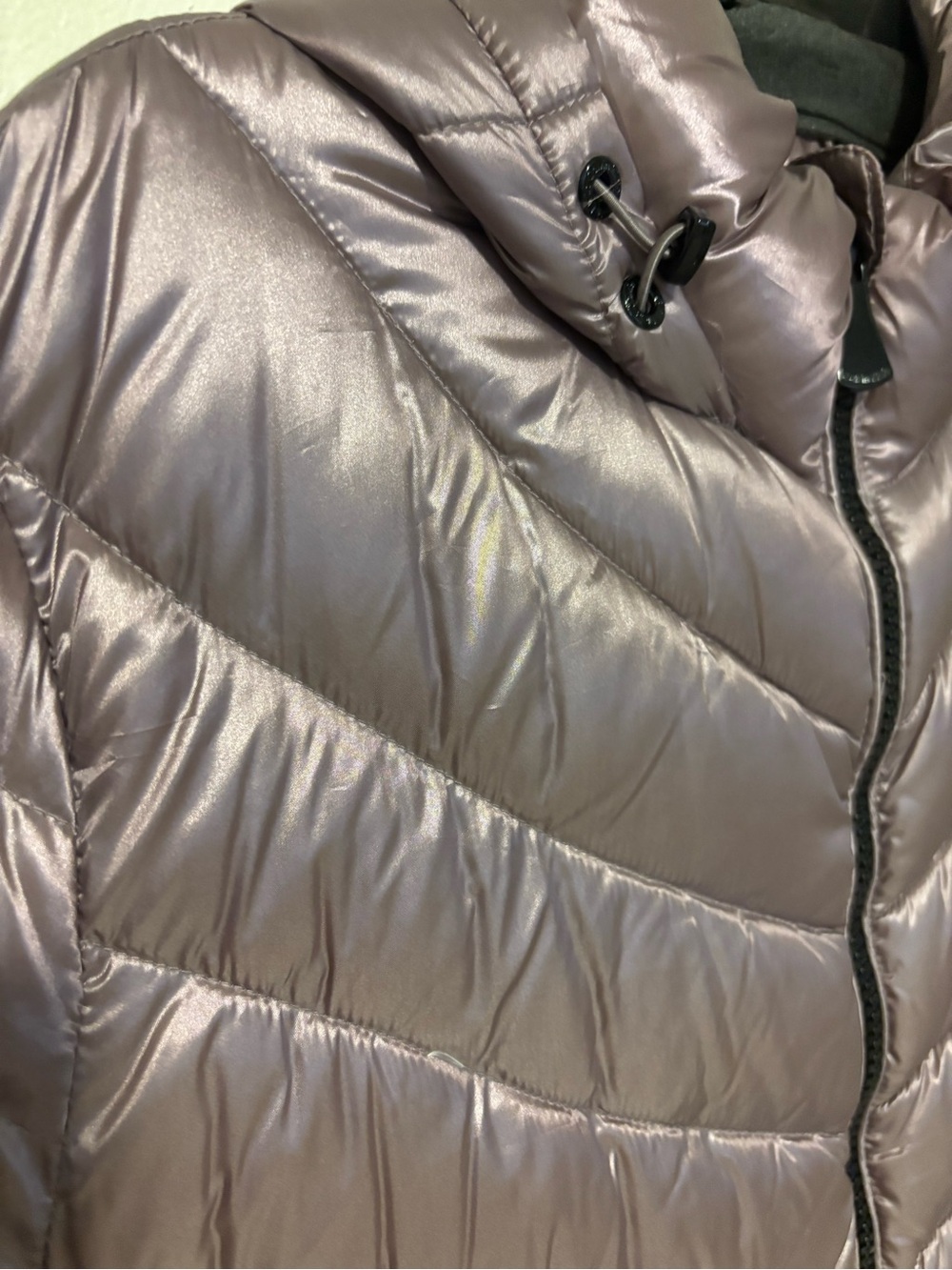 Calvin Klein Metallic Mauve Long Chevron Puffer Coat - Picture 5 of 12